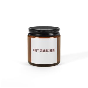 Cozy Starts Here Scented Soy Candle in Amber Jar