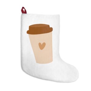 Coffee Cup Christmas Stocking — Cute Neutral Holiday Stocking with Heart
