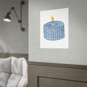 Blue Knit Candle Poster — Cozy Hygge Wall Art