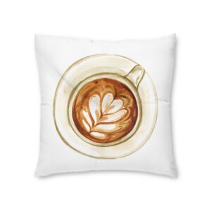 Latte Art Coffee Floor Pillow — Square Tufted Decorative Cushion