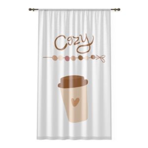 Cozy Coffee Window Curtain – Sheer Cafe-Inspired Curtain with 'Cozy' Text