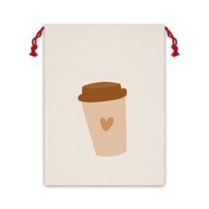 Coffee Cup Gift Bag — Cute Neutral Coffee Lover Drawstring Pouch