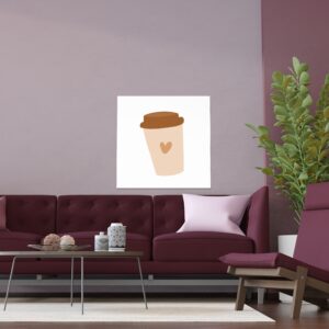 Coffee Cup Silk Poster — Minimalist Cute Heart Takeout Art Print for Kitchen & Cafe Decor