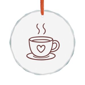 Glass Ornament — Hand-Drawn Coffee Cup with Heart Decoration