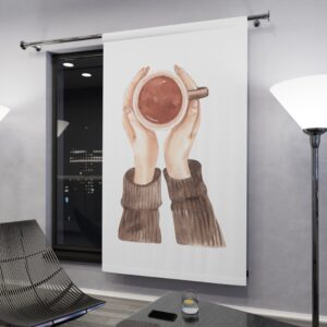 Coffee Hands Window Curtain — Cozy Morning Coffee Cup Single Panel Drapery