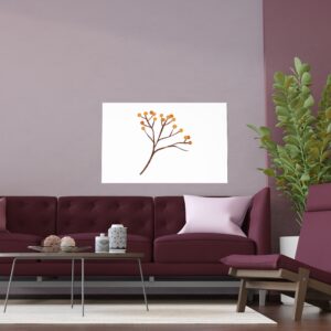 Minimal Botanical Silk Poster — Yellow Berry Branch Wall Art (Indoor/Outdoor)