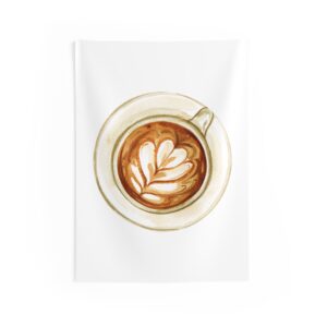 Coffee Latte Art Tapestry — Watercolor Cup Wall Hanging for Kitchen & Cafe Decor
