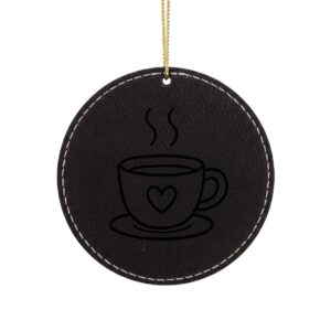 Engraved Leatherette Ornament – Coffee Cup Design (Oval)