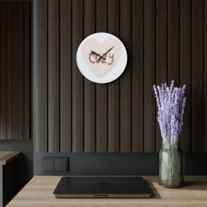 Acrylic Wall Clock - Cozy Watercolor Heart “Stay” Decorative Wall Clock