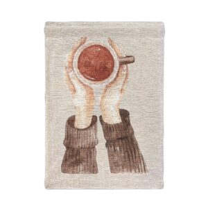 Woven Wall Tapestry - Cozy Hands Holding Coffee Cup Boho Wall Hanging